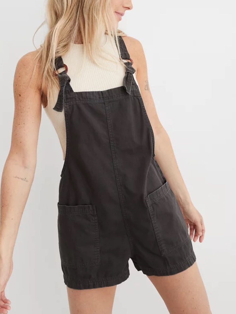 Aerie Beach Cotton Twill Shortalls Overalls/Romper Big Pockets Dark Gray size S